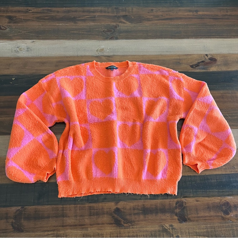 Orange pink heart bubble sleeve sweater 2xl